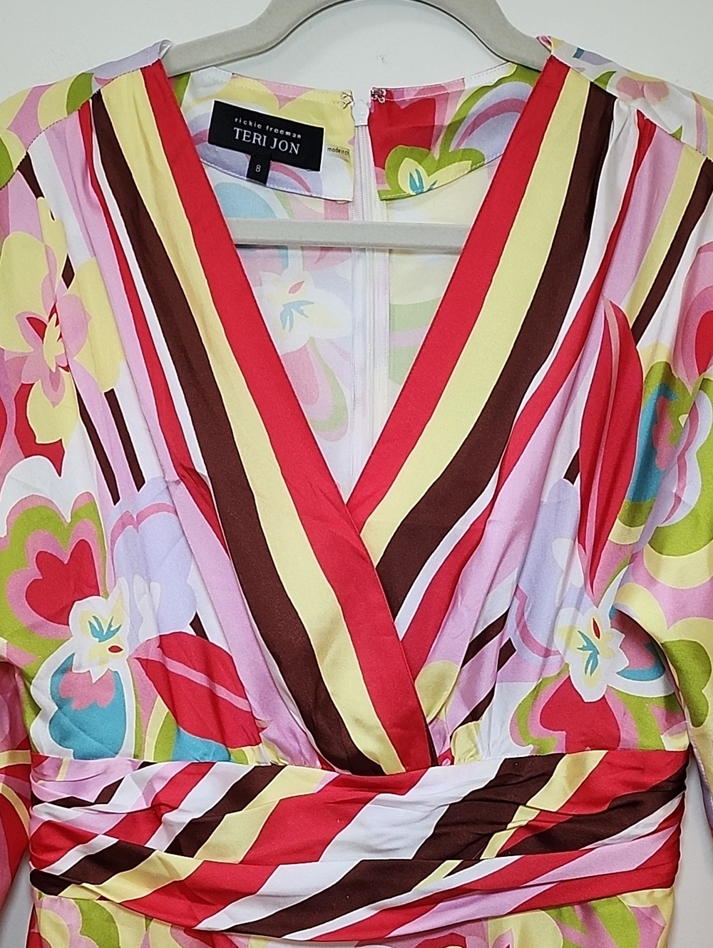 Rickie Freeman by Teri Jon Women's Yellow Floral V-Neck Dress Size 8 - Picture 9 of 15